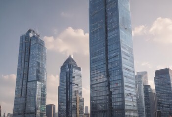 Fototapeta premium Sleek glass skyscraper rising, city skyline backdrop, steel, modern
