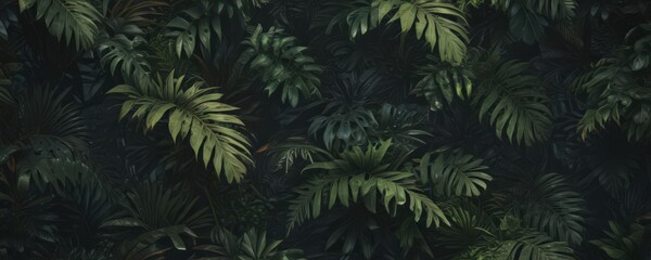 Intricate, shadowy exotic foliage creates a rich, elegant tropical pattern , overgrown, picture, graphics