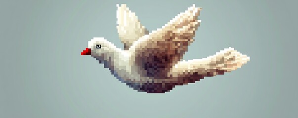 Obraz premium Pixelated white dove in flight