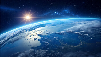 Blue sunrise view of earth from space