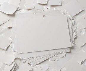 Blank card stock scattered on white, close-up view ,  blank,  overhead