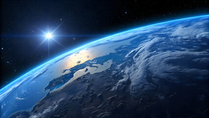 Obraz premium Blue sunrise view of earth from space