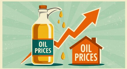 Retro Illustration of Rising Oil Prices Impacting Home Heating Costs
