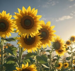 Fototapeta premium Vibrant yellow sunflowers in full bloom, stretching towards the sun , rustic, yellow, wildflower