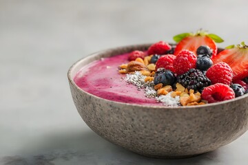 Colorful Berry Smoothie Bowl with Nuts and Fresh Fruit Toppings