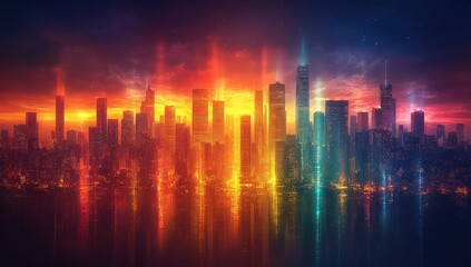 Fototapeta premium Vibrant Cityscape Sunset Reflection.