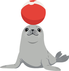 Obraz premium Seal Balancing Red Beach Ball Vector Illustration for Tshirt Printing Designs and Projects 