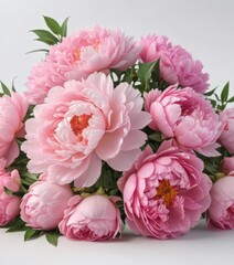 Fototapeta premium Fresh pink peony and rose bunch, isolated on white Perfect for feminine designs , floral, peonies, romantic