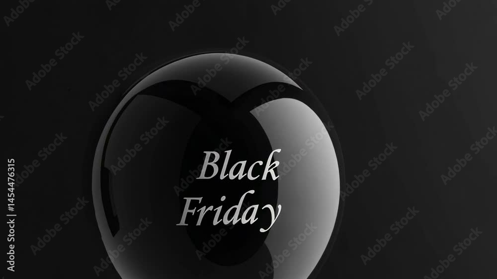 Poster black glossy sphere displaying black friday spinning slowly against coordinated dark background, rep