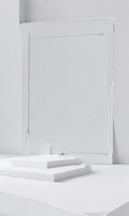 Obraz premium Abstract blueprint shapes, stark white backdrop, sharp lines, graphic, blueprint, industrial