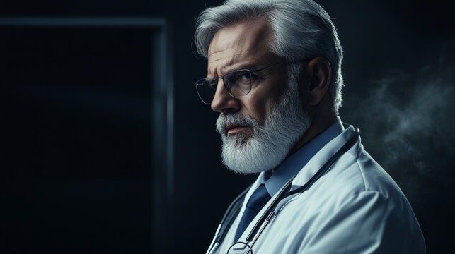 Serious Senior Doctor  Healthcare Professional Portrait  Medical Expertise  Thoughtful Phy