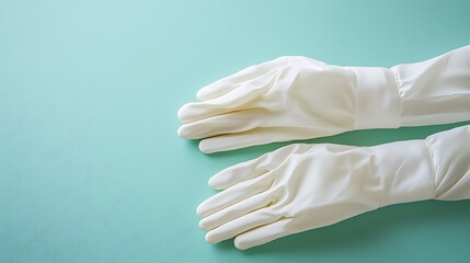 Hands in latex gloves isolated against a clear surface in gentle lighting