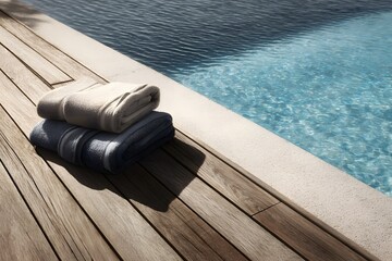 Elegant Towels by Calm Poolside with Sunlit Water Reflection