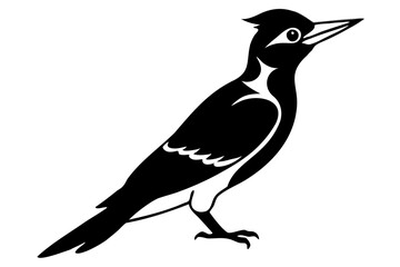 Black and white magpie vector illustration of a bird drawing for ornithology clip art and design projects isolated on transparent background