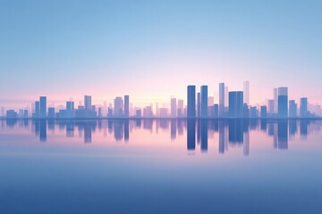 Fototapeta premium vast city skyline with minimalist architecture at dawn featuring clean lines and open copy space for text