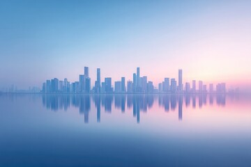 Fototapeta premium vast city skyline with minimalist architecture at dawn featuring clean lines and open copy space for text