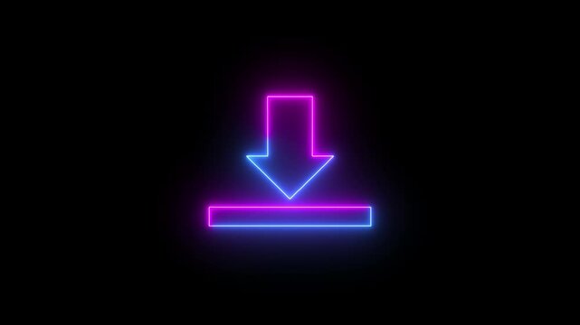 glowing neon animation of download icon arrow icon. on black background