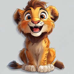 Obraz premium Adorable Happy Lion Cub Cartoon Illustration