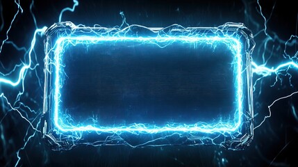 Electric blue framed rectangular display.