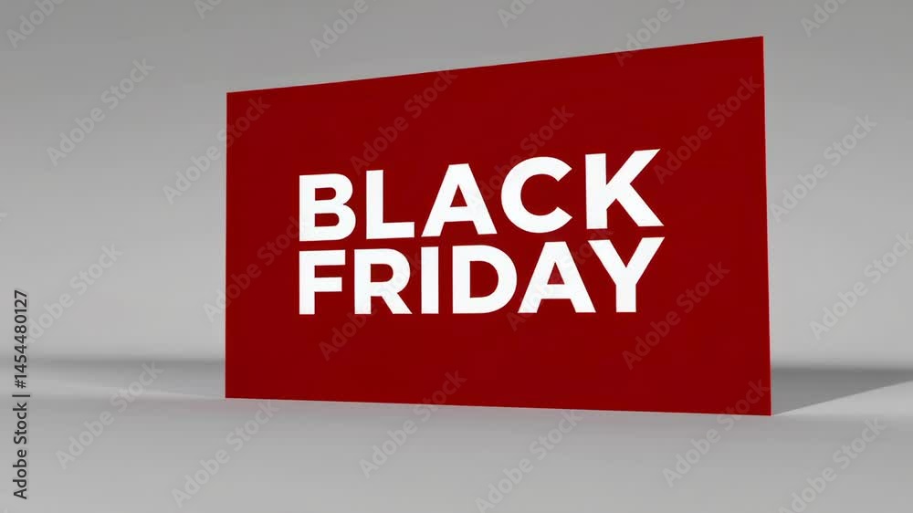 Poster rotating red 3d animated sign displaying white black friday text, spinning against clean white backg