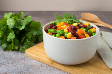 Mexican vegetable mix in a bowl. Colorful vegetable assortment. Horizontal
