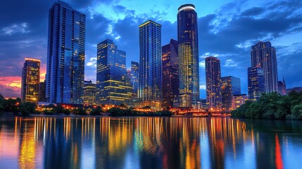 Fototapeta premium City skyline reflection twilight