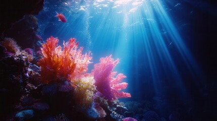 Underwater Scene Vibrant Coral Reef with Sunbeams