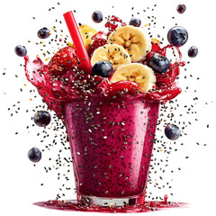 Glass of Fruit and Berries with Acai Banana Blend Isolated on Transparent Background