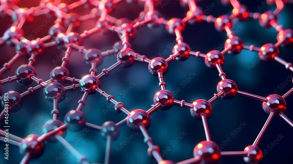 Fototapete Microscopic View of Interconnected Atoms and Molecules in a Hexagonal Lattice Structure