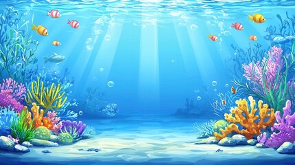 Vibrant Underwater Scene with Colorful Coral Reef and Fish