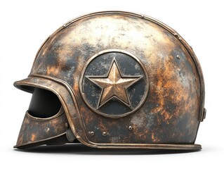 Naklejka premium Worn, ornate metal helmet, detailed design