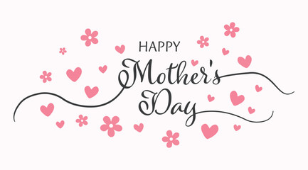 Black Script Mother's Day Typography with Hearts on Soft Pink Background