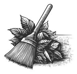 Fototapeta premium Vintage Brush with Leaves in Elegant Hand-Drawn Vector Style Artwork