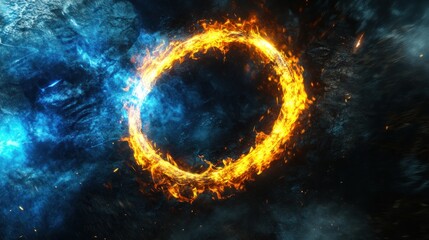 Obraz premium Fiery ring encompassing a backdrop of contrasting elements.