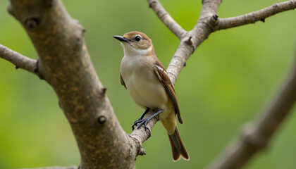 Fototapeta premium Close-Up of Small Bird Perched on Tree Branch in Forest