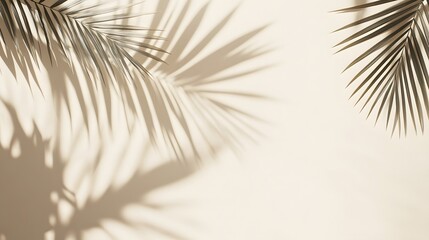 Obraz premium Elegant shadows of palm leaves on a cream backdrop.