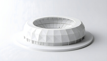White polygonal soccer stadium model standing on white surface