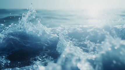 Obraz premium Dynamic blue ocean waves splash with white foam on the shore, capturing the power of nature and the motion of the tide