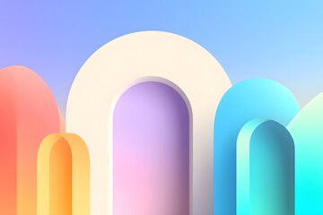 Colorful Abstract Design with Arches and Curved Shapes in Pastel Tones