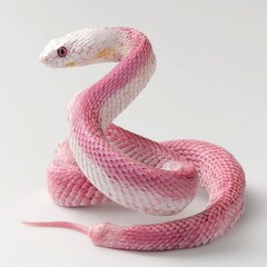 Fototapeta premium Pink snake posing on white background, leucistic texas rat snake showing its scales