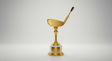 Gleaming Golden Golf Club Trophy Displayed on a White and Gold Pedestal