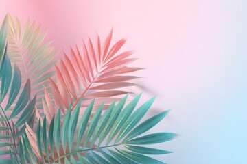Vibrant Tropical Leaves with Soft Pink and Blue Background