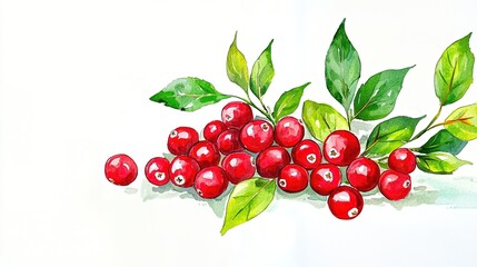 Hand-painted watercolor depiction of cranberries and leaves.