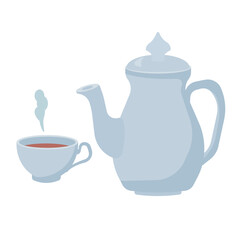 ティーポットとティーカップのイラスト