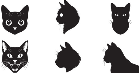 Simple Black Cat Silhouettes in Various Poses
