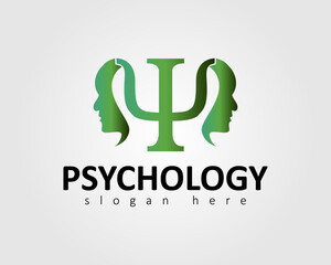 psychology logo design with two-face concept and psychology symbol in the middle