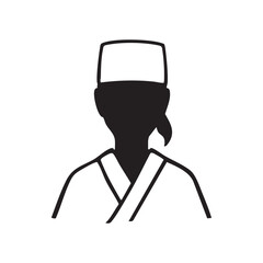 和食店店員あるいは職人の女性モノクロシルエットイラスト　黒