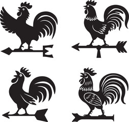 Four Black and White Rooster Weathervanes