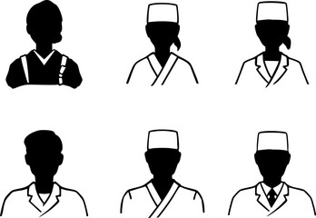 和食店店員のシルエットイラストセット　黒