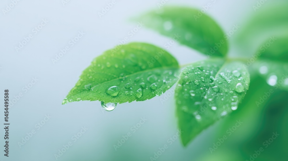 Fototapete capture minimalistic close-up image of dewy leaf with water droplets emphasizing nature purity
